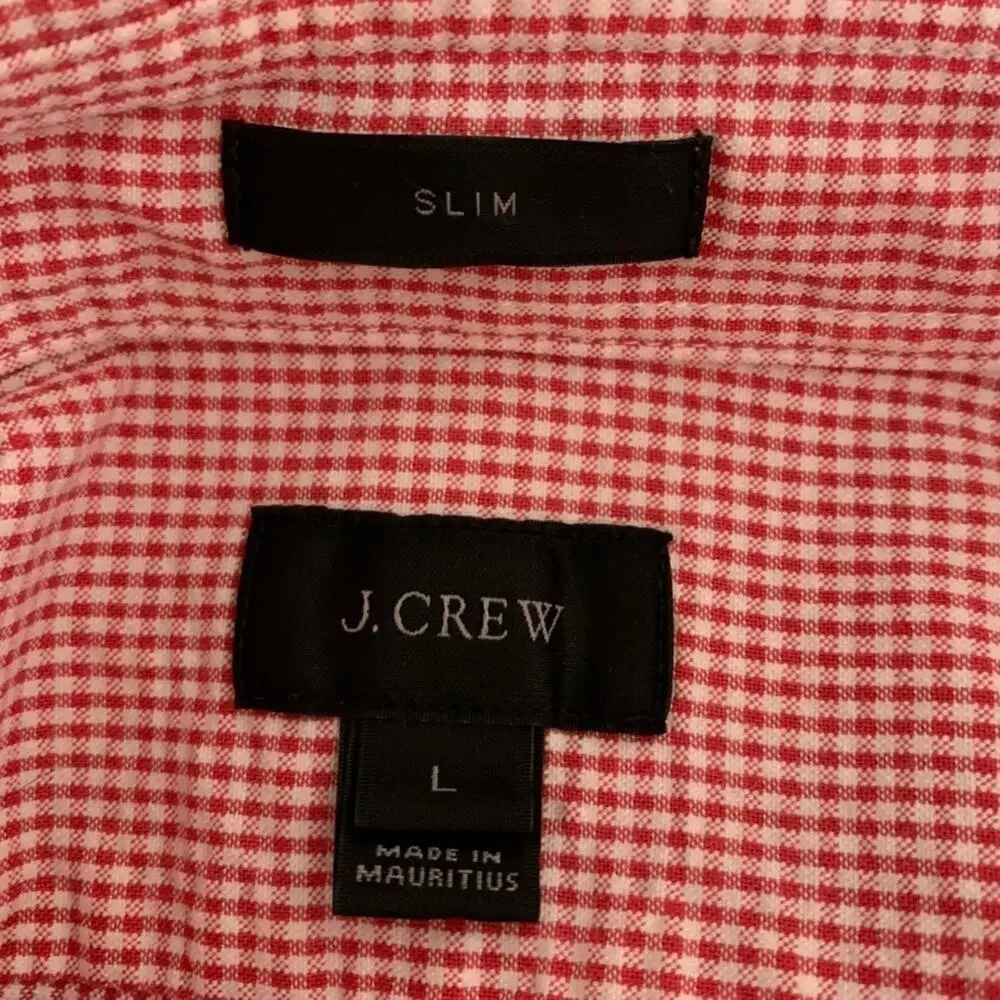 J Crew Red Gingham Button Down Shirt Classic Preppy Men Large Slim